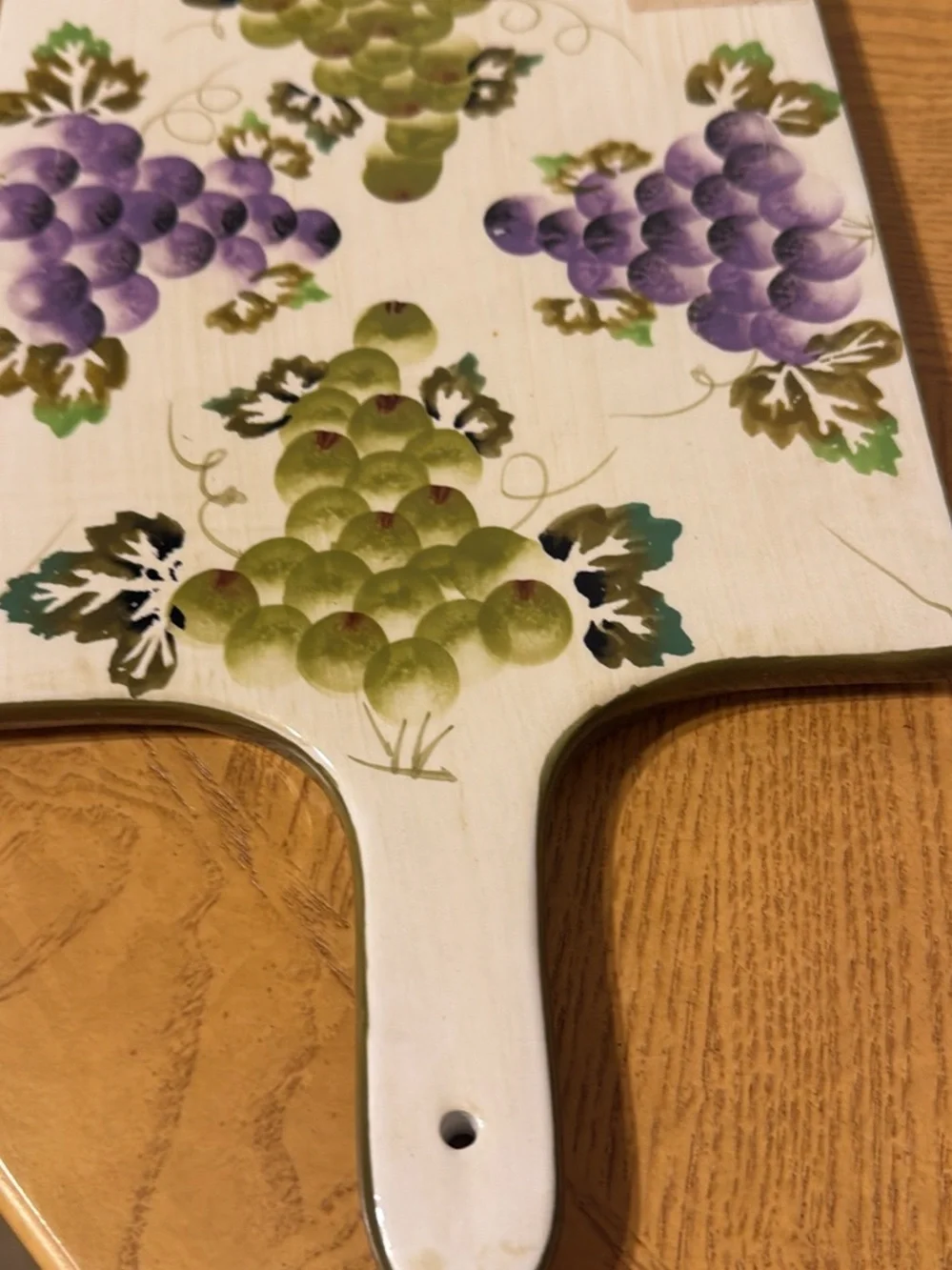 Hand-Painted Ceramic Serving Board with Purple & Green Grapes